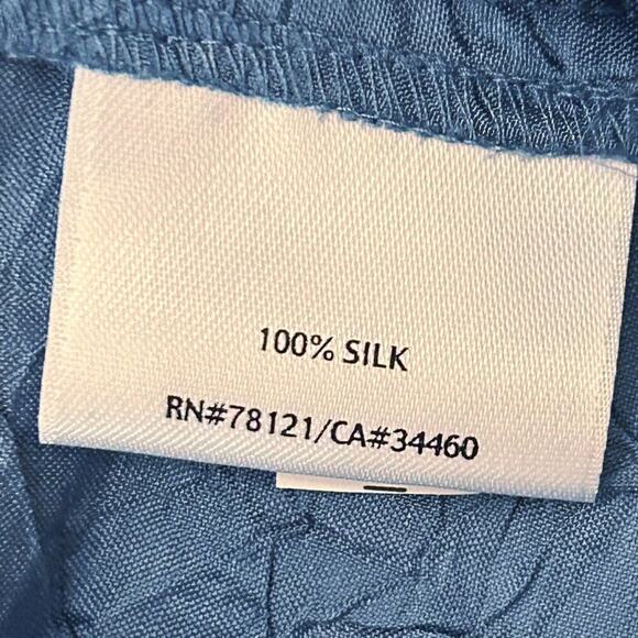 Eileen Fisher Woman Crinkled Silk Top Blue Mandarin Collar 3/4 Sleeve 1X - Picture 8 of 15